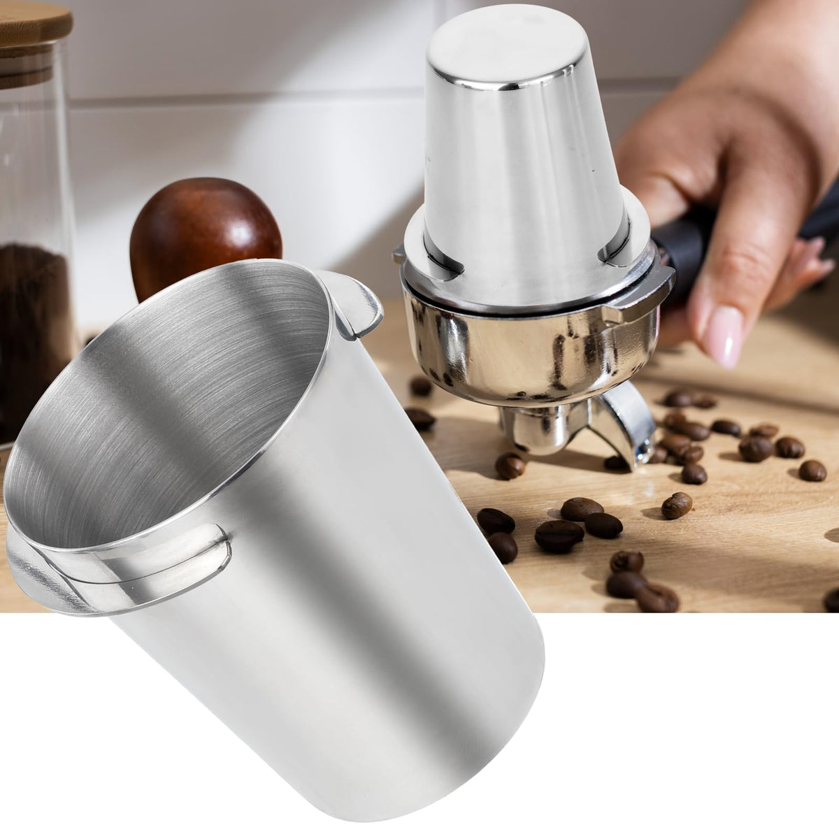 Coffee Dosing Cup 58mm, Stainless Steel Dosing Cup Compatible with All 58mm Portafilter, Coffee