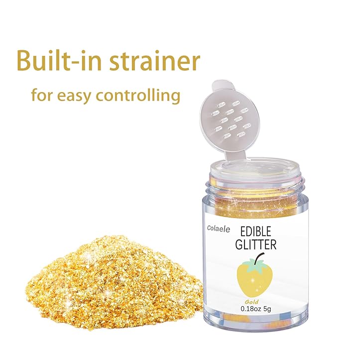 Gold Edible Glitter Glimmer Powder for Cakes Drinks - Colaele 5 grams Food Grade Luster Dust