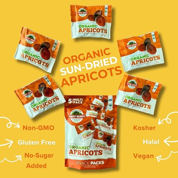 Perfect Delights Organic Snack Pack Apricot, Sun-Dried Turkish Apricots, On-the-Go Vegan, Healthy