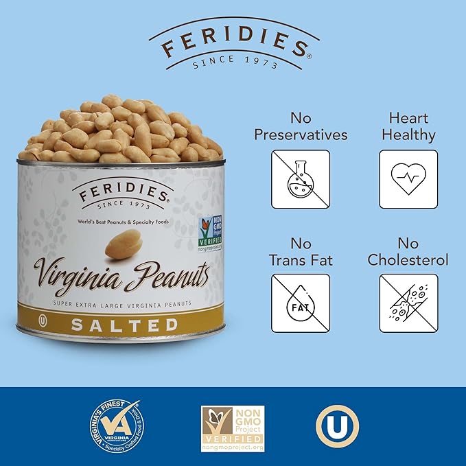 FERIDIES Extra Large Gourmet Virginia Salted Peanuts, Cooked in Pure Peanut Oil, No Preservatives