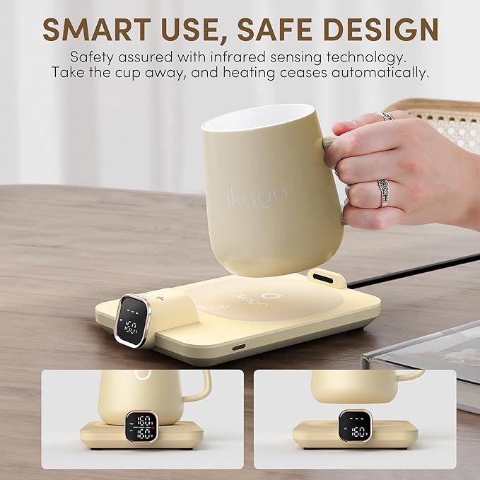 Coffee Mug Warmer Set, Temperature Control Smart Heated Mug for Desk, Electric Coffee Warmer with