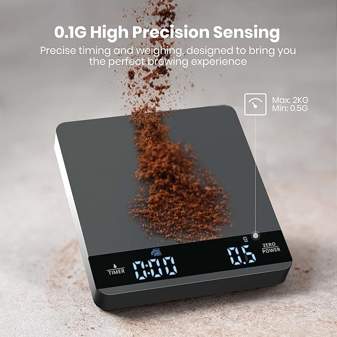 Mini Coffee Scale with Timer, Maestri House Rechargeable Espresso Scale, 2kg/0.1g Accurate Scale