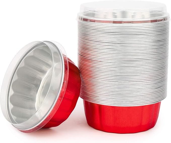 Beasea 8 oz Disposable Ramekins with Lids, 50 Pack Aluminum Foil Cups for Party Wedding Birthday
