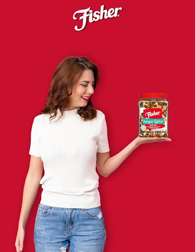 Fisher Snack Hunger Fighter Bulk Trail Mix, 38 oz (Pack of 1), Peanuts, Almonds, Dried Sweetened