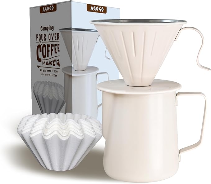 AGOGO Compact Portable Pour Over Coffee Maker Set - Easy Cleaning 304 Stainless Steel Dripper Set