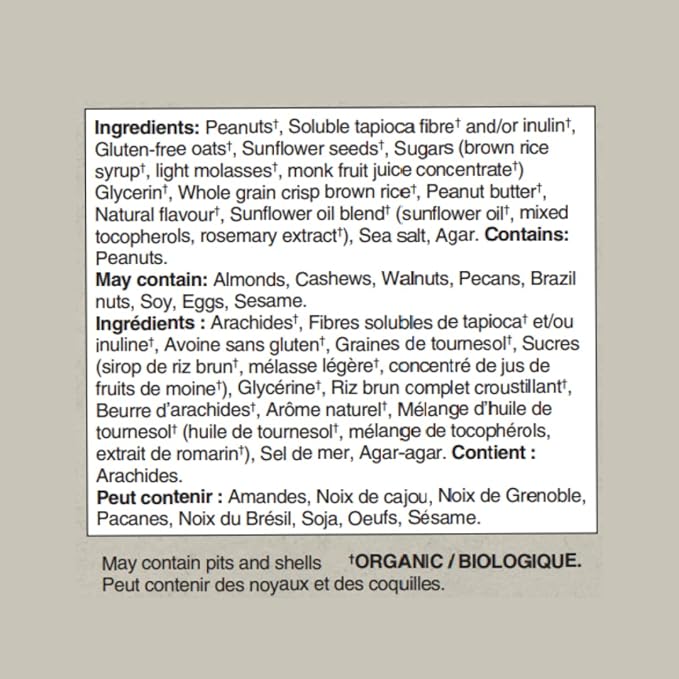 Taste of Nature - Organic 2g Sugar Peanut Caramel - Low Sugar Snack and Breakfast Bar, High Fiber