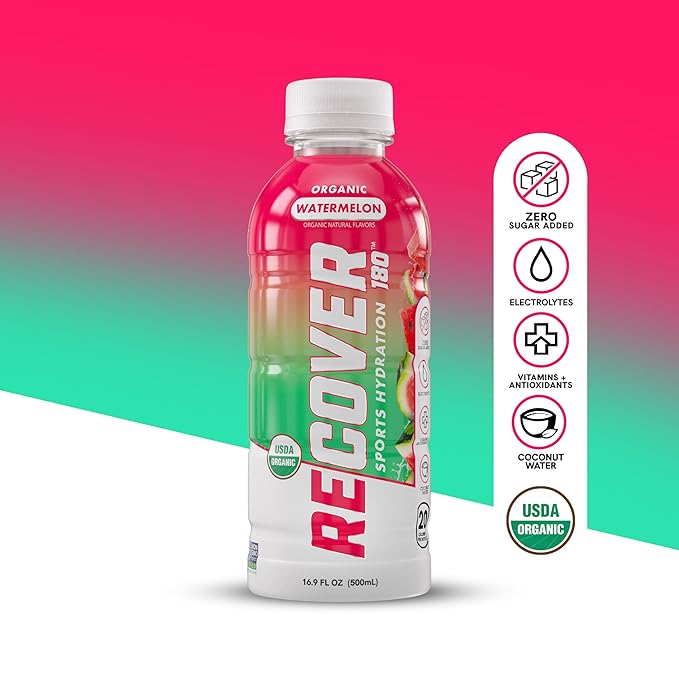 RECOVER 180 Organic Sports Hydration Drink, No Sugar Added, 20 Calorie Sports Beverage, Organic