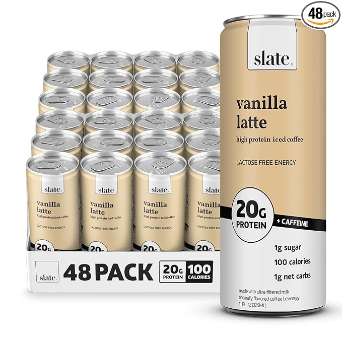 Slate Milk - High Protein Iced Coffee - Vanilla Latte - 175mg Caffeine, Lactose Free Energy - 20g