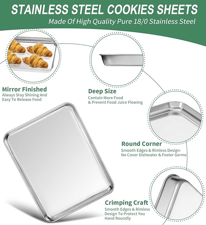 Baking Sheets Set of 2, HKJ Chef Cookie Sheets 2 Pieces & Stainless Steel Baking Pans & Toaster