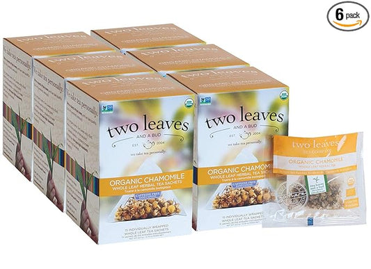 Two Leaves and a Bud Organic Chamomile Tea Bags, Naturally Caffeine Free, Whole Leaf Herbal