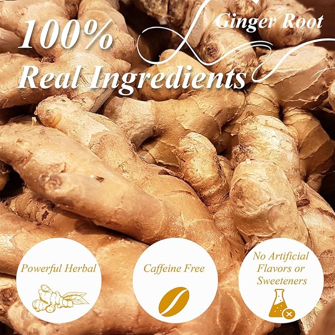 WT WEETEE Ginger Tea Bags, 100 Count Pure Ginger Root Tea, Warm & Spicy, Natural Caffeine Free