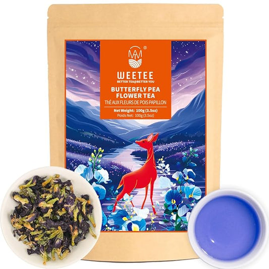 WT WEETEE Butterfly Pea Flower Tea Loose Leaf, 100% Natural & Pure from Whole Dried Butterfly Pea