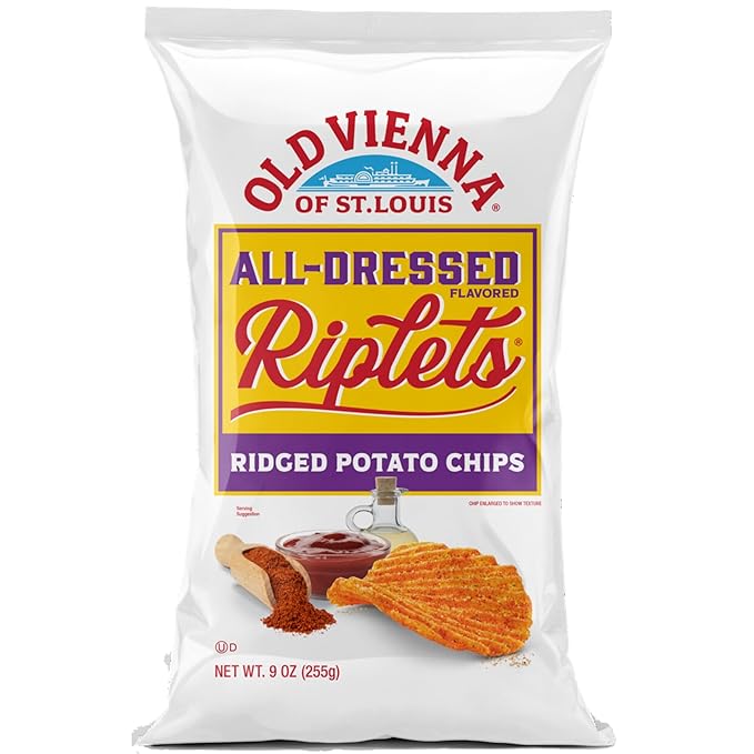 Old Vienna of St. Louis All-Dressed Flavored Riplets Ridged Potato Chips 9oz Bags (4 Pack) by