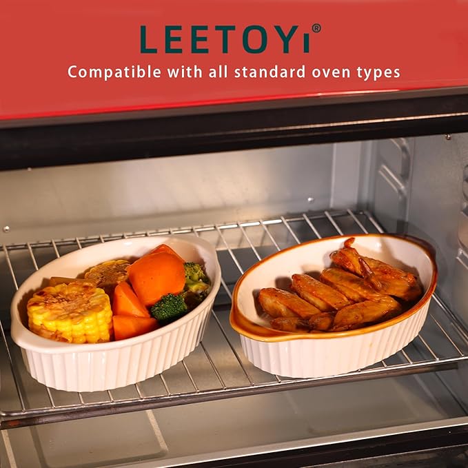 LEETOYI Porcelain Small Oval Au Gratin Pans,Set of 4 Baking Dish Set for 1 or 2 person servings
