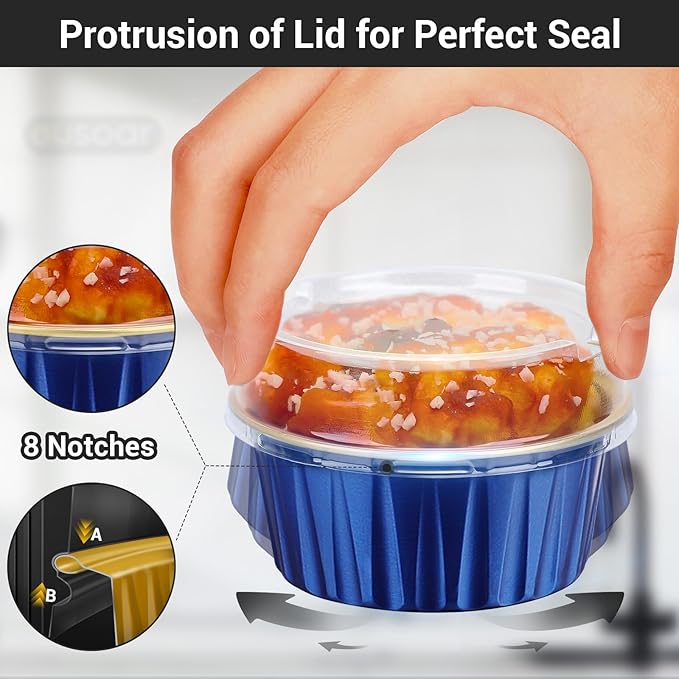 EUSOAR Disposable Ramekins with Lids, Royal Blue 50pcs 5oz Creme Brulee Ramekins Disposable, Muffin