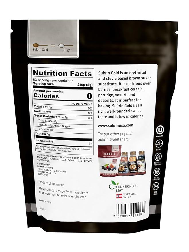 Sukrin Gold - The Natural Brown Sugar Alternative - 1.1 lb Bag