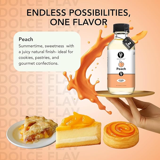 Dolce Flav Peach Extract (Oil-Soluble) 8 oz ??Kosher, Sugar-Free, Concentrated Juicy Peach