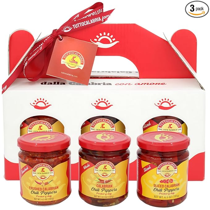TUTTOCALABRIA Gift Set, Variety 3 Pack, Crushed, Sliced, Calabrian Chili Pepper Gift Set (3 Pack X
