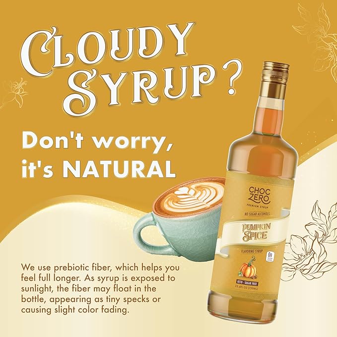 ChocZero Sugar Free Coffee Syrup, Pumpkin Spice Flavor, Simple Syrup Drink Mix, Chai Latte, Protein