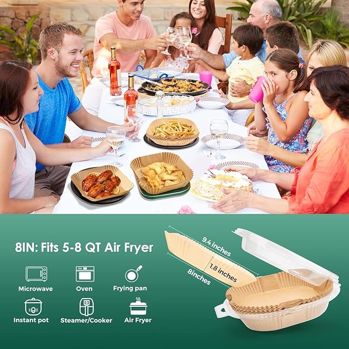 400 Pcs Air Fryer Paper Liners, 6.5" Square Air Fryer Liners Disposable, Heavy-Duty Parchment Paper