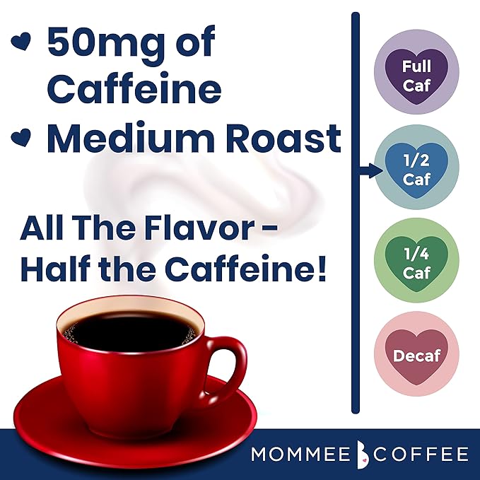 Mommee Coffee Half Caf Low Acid Whole Organic Coffee Beans - 100% Arabica Organic Half Caff Coffee