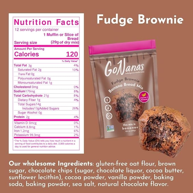 GoNanas Fudge Brownie Oat Flour Banana Bread Mix, Suitable for Plant Based Vegan Diets, Gluten Free