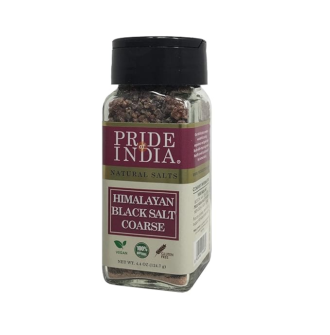 Pride Of India- Himalayan Black Rock Salt, Coarse Grind, (4.4 oz)- Kala Namak, Contains 84+