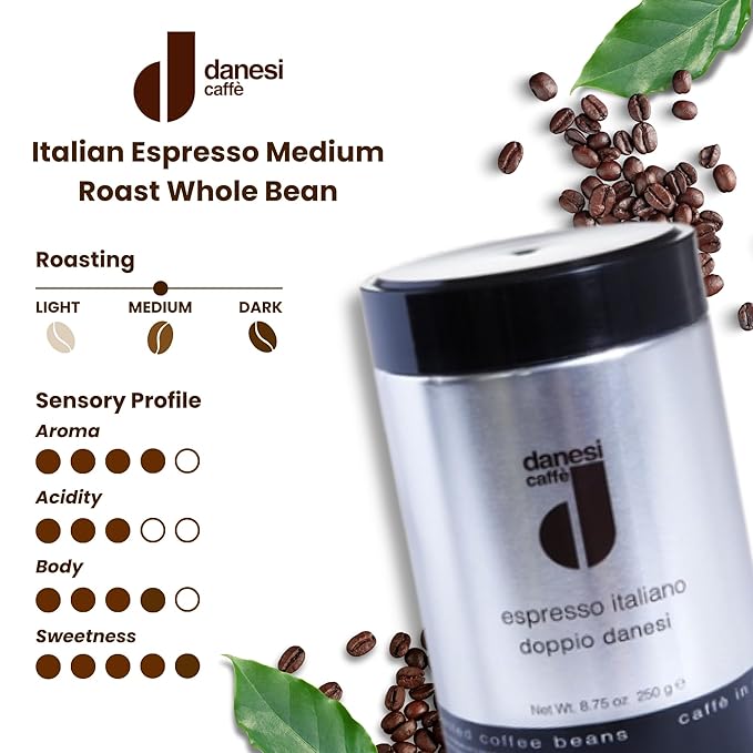 Danesi Caffe Italian Whole Coffee Beans - Espresso Coffee Beans and Medium Roast Whole Bean