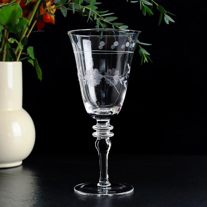 Premium Delight Wine Glasses Set of 4, 14.2 oz – Hand-Blown with Etched Long Stem, Classic