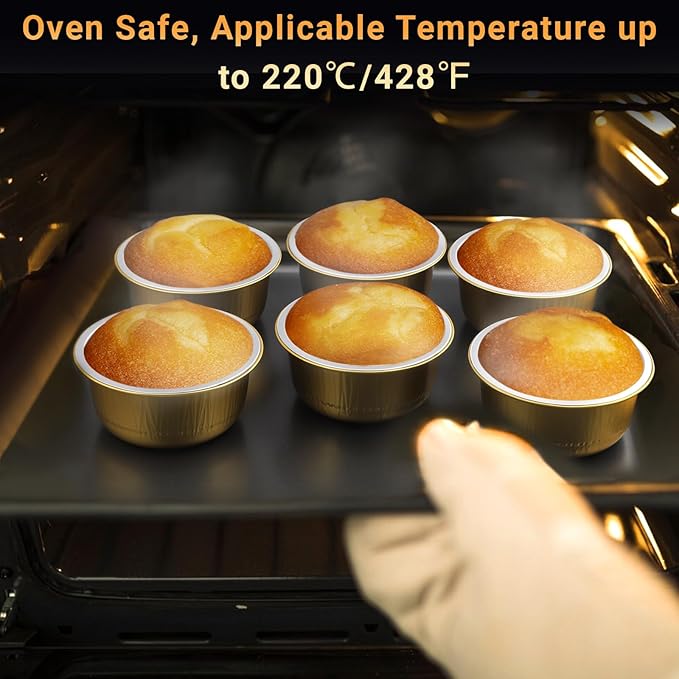 Beasea Aluminum Ramekins With Lids, 50 Pack 6.1oz 180ml Disposable Foil Aluminum Baking Cups Round