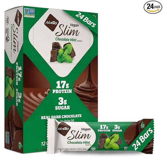 Nugo Slim Dark Chocolate Mint, 18g Vegan Protein, 3g Sugar, 6g Fiber, Low Net Carb, Keto Friendly