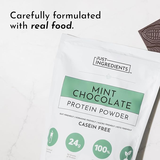 JUST INGREDIENTS Mint Chocolate Protein Powder ??30 Serving Bag ??Grass-Fed Whey & Plant Protein