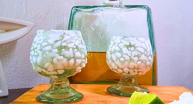 Authentic Mexican Tequila Hand Blown Shot Glasses - Set of 4-2 oz - Mini Glass Snifters - Heavy