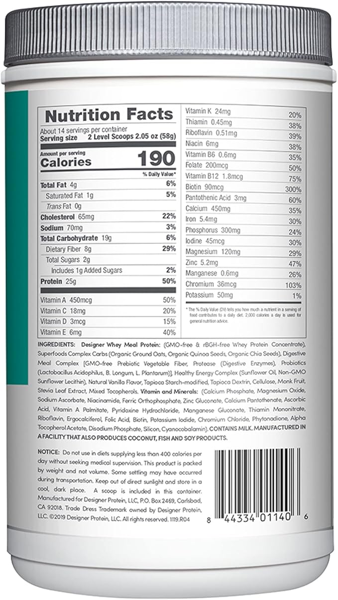 Designer Wellness, Designer Whey Protein Meal Replacement Powder, Organic Superfood Complex Carbs