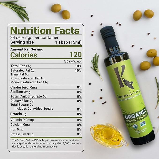 Kasandrinos Organic Olive Oil Extra Virgin, Polyphenol Rich Greek Olive Oil, 100% Organic First