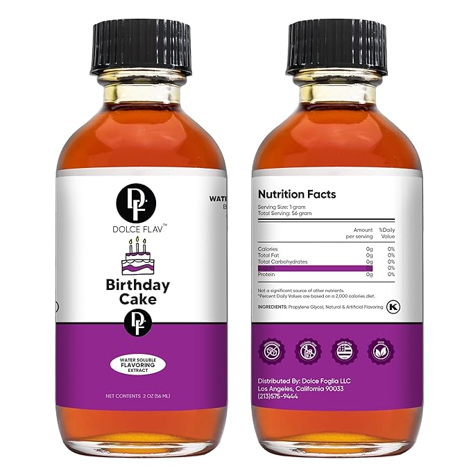 Dolce Flav Birthday Cake Extract ??2 Ounce Water-Soluble Kosher, Sugar-Free, Concentrated Festive