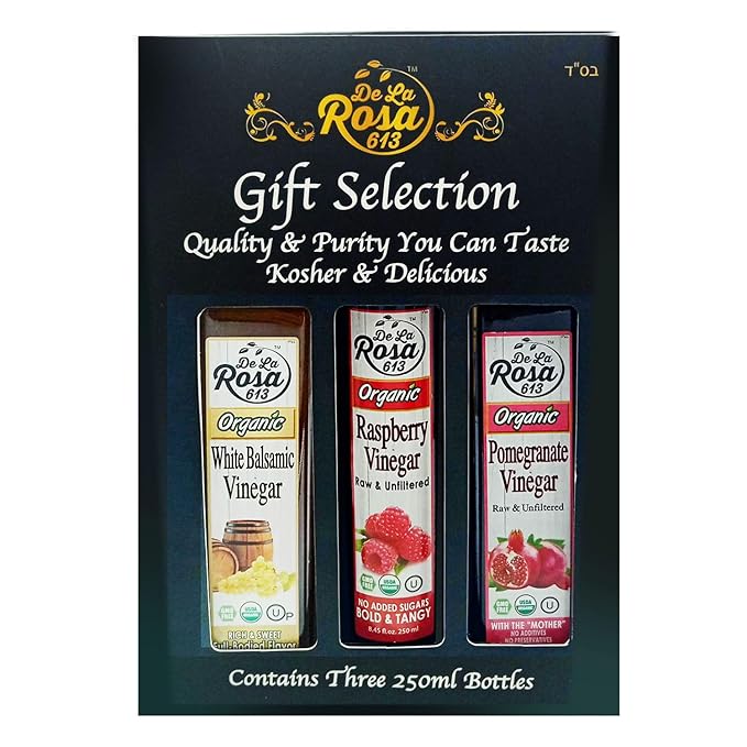 De La Rosa Organic Vinegar Gift Box, Raspberry, Pomegranate & White Balsamic Vinegar, Vegan