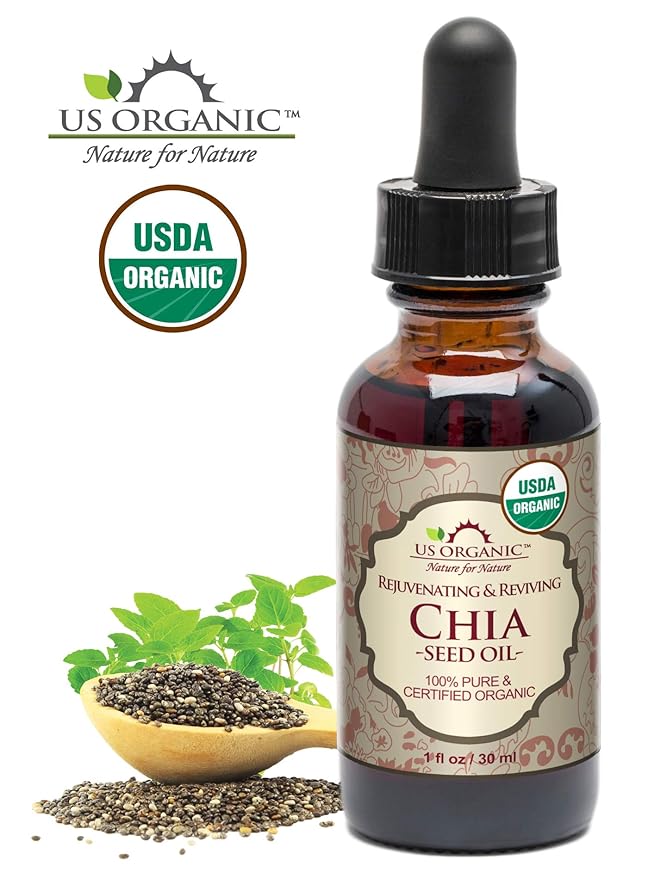US Organic Chia Seed Oil, Certified Organic, Pure & Natural, Cold Pressed Virgin, Unrefined