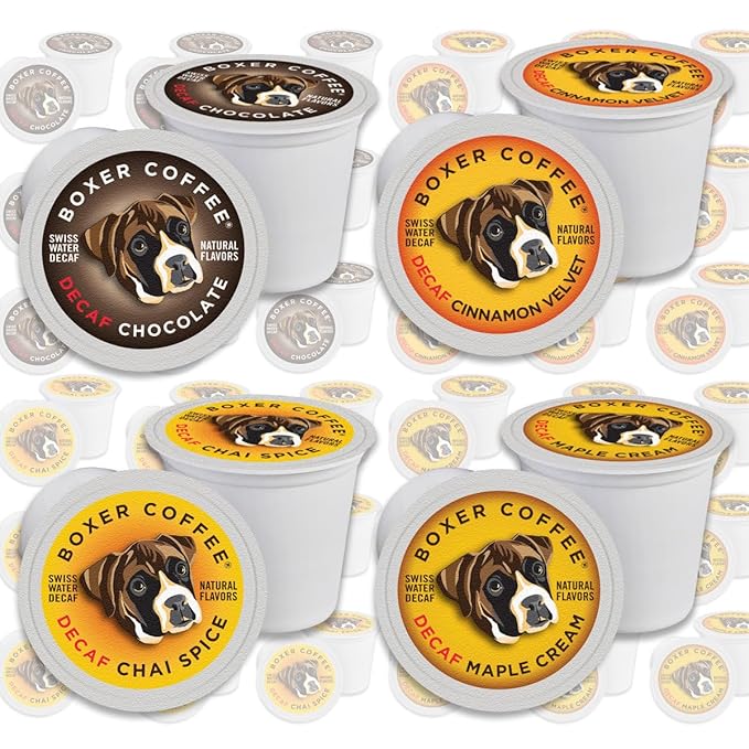 Boxer Coffee 48 Count Decaf Coffee Pods – Swiss Water Process, Medium Roast Variety Pack