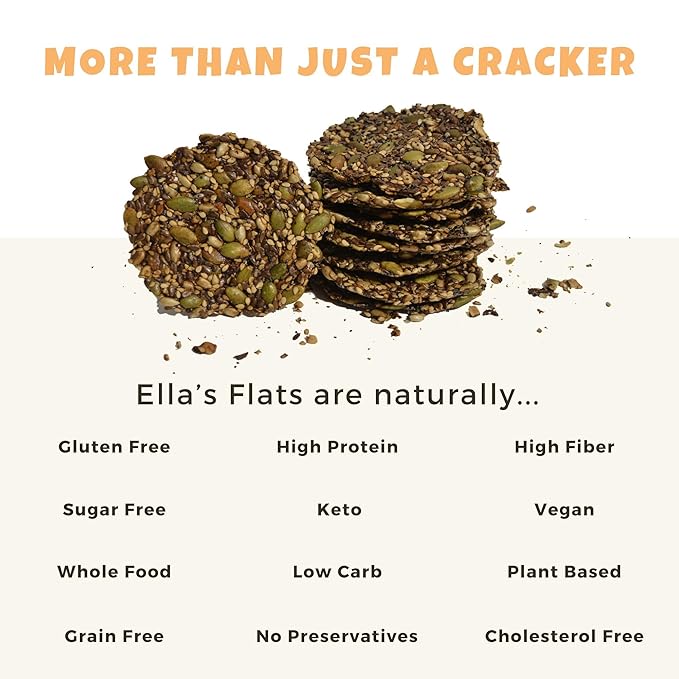 ELLA’S FLATS Spicy All Seed Savory Crisps – All Natural, Gluten Free, Good Source of Protein, High