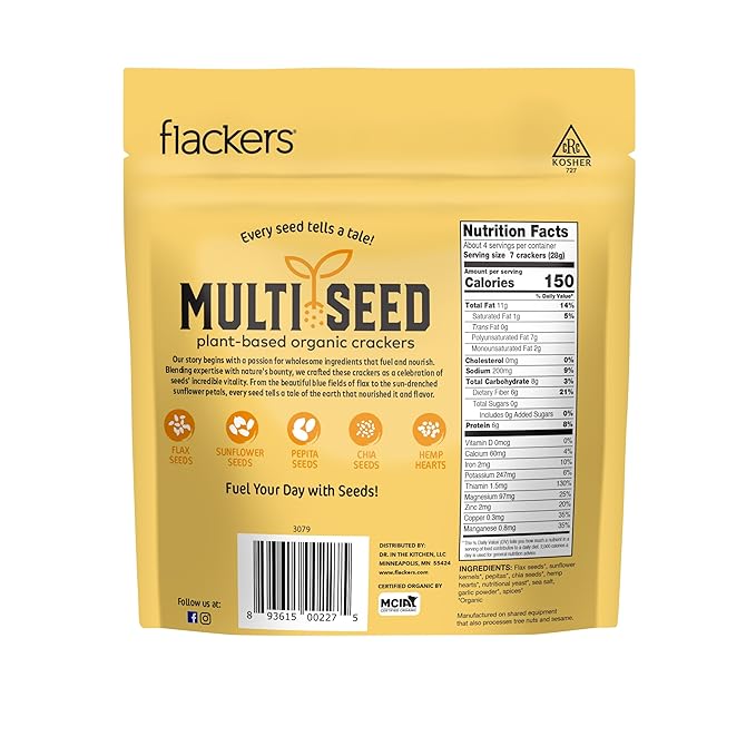 Flackers Organic Cheeze-Pleaze Multi-Seed Crackers, 4 Ounce 6-Pack, Gluten Free, Non GMO, Vegan