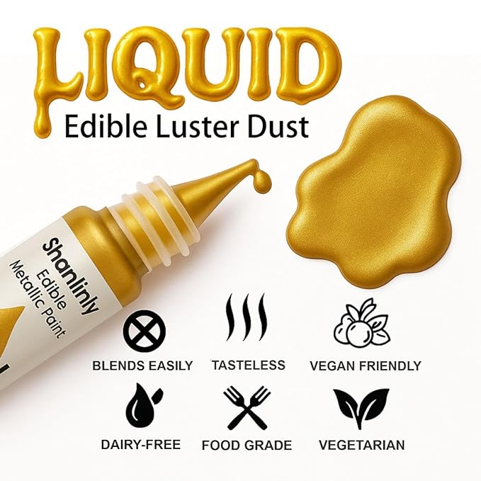 Edible Gold Metallic Paint for Baking ??Food Grade Edible Gold Dust Drink Glitter for Shimmer Cake