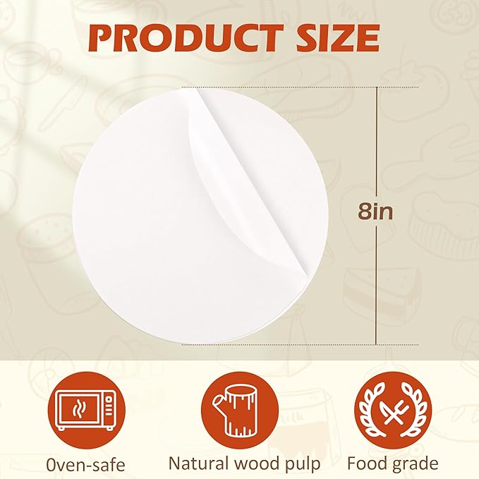 8 Inch Parchment Paper Rounds, 200Pcs Precut Baking Paper Sheets,Non-Stick Parchment Rounds for