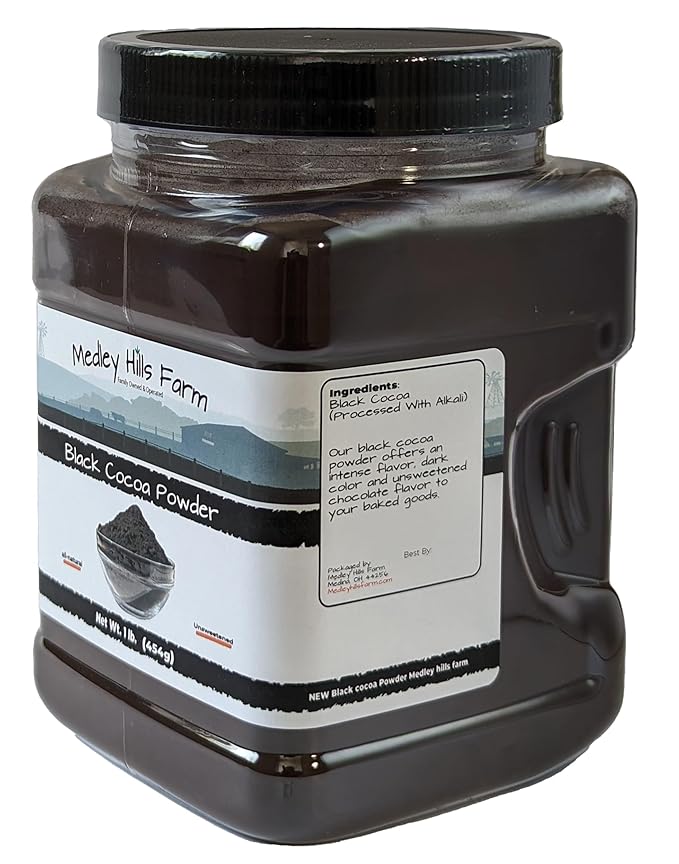 Black cocoa powder by Medley hills farm 1 Lb. in Reusable Container - Great Black cocoa powder for