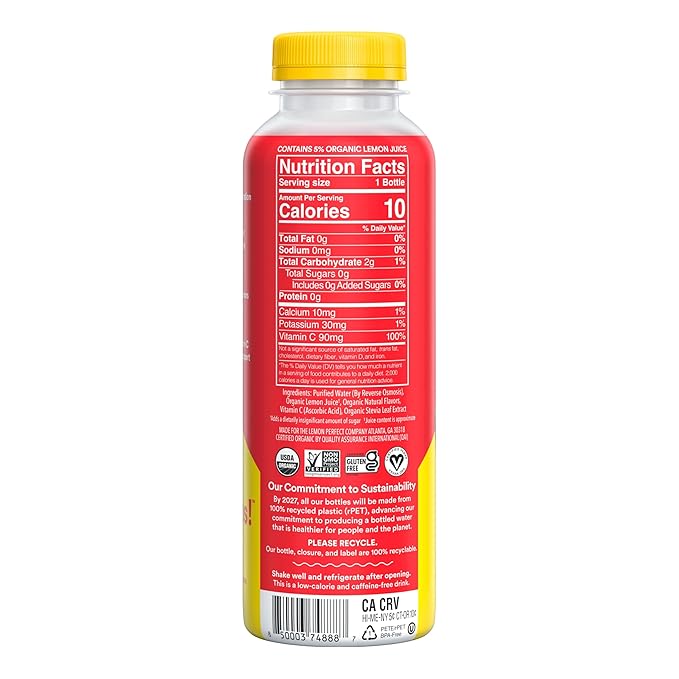 Lemon Perfect Watermelon, Flavored Lemon Water, Organic, Zero Sugar, Healthy Hydration Drinks, 15.2