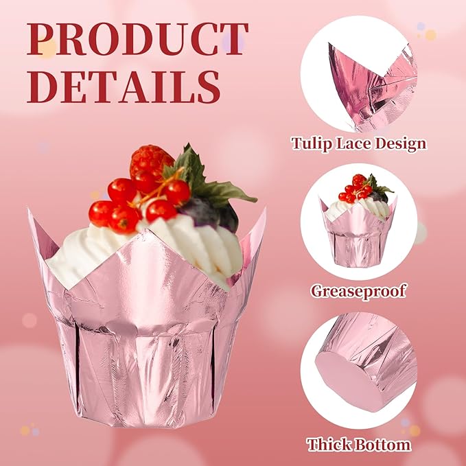 uxcell 100 Pcs Tulip Cupcake Liners, Muffins Liners Aluminum Foil Cupcake Wrappers Baking Cups