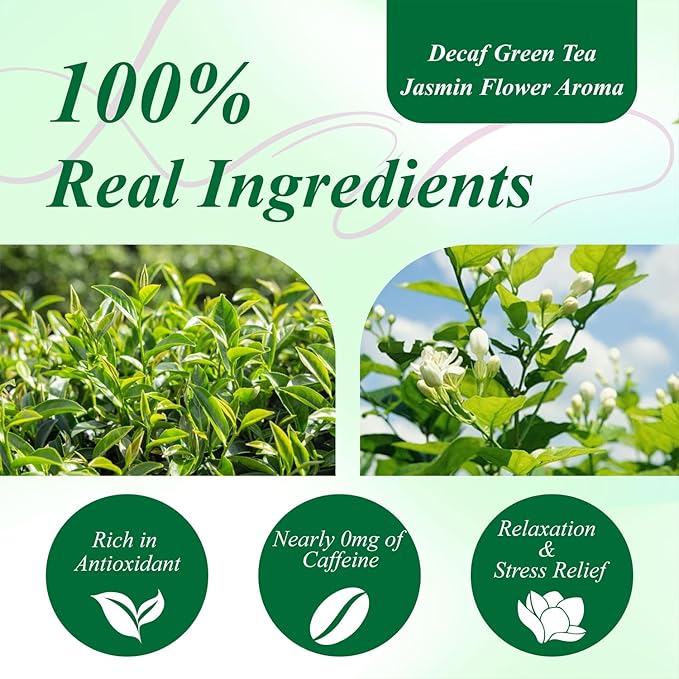 WT WEETEE Decaf Jasmine Green Tea Bags 100 Count, CO2 Decaffeinated Green Tea Infused with Jasmine