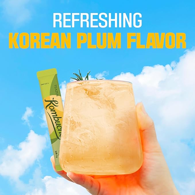 TEAZEN Kombucha Tea, Japanese Apricot Flavor, Zero Sugar, Sparkling Fermented Powdered Mix Beverage