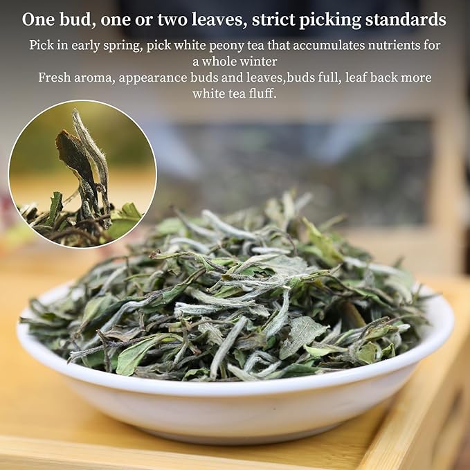 XIXICHA White Peony Tea White Tea Loose Leaf Pai Mu Dan Chinese Tea Peonies Low Caffeine Light &