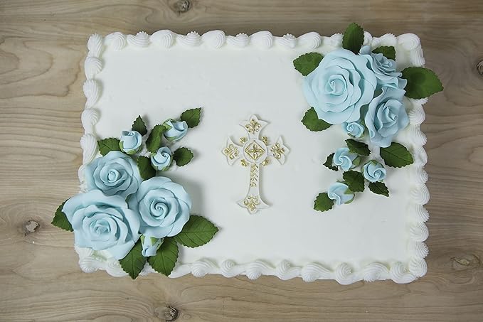 Global Sugar Art Exquisite Rose & Leaf Tray Sugar Cake Flowers, Blue Unwired, 5 Count by Chef Alan